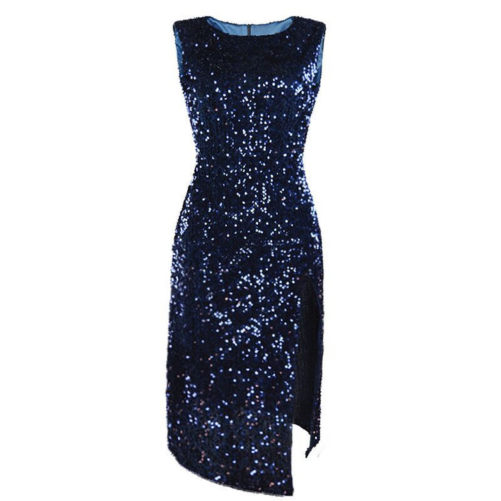 Damen Elegantes Party-Kleid mit glitzerndem Paillettenbesatz und hohem Schlitz Drune