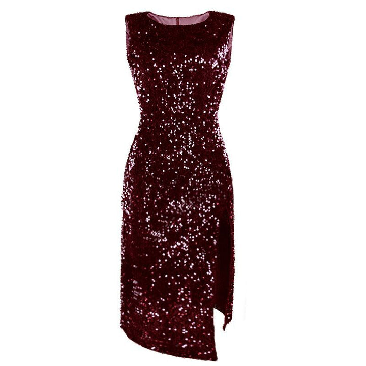Damen Elegantes Party-Kleid mit glitzerndem Paillettenbesatz und hohem Schlitz Drune