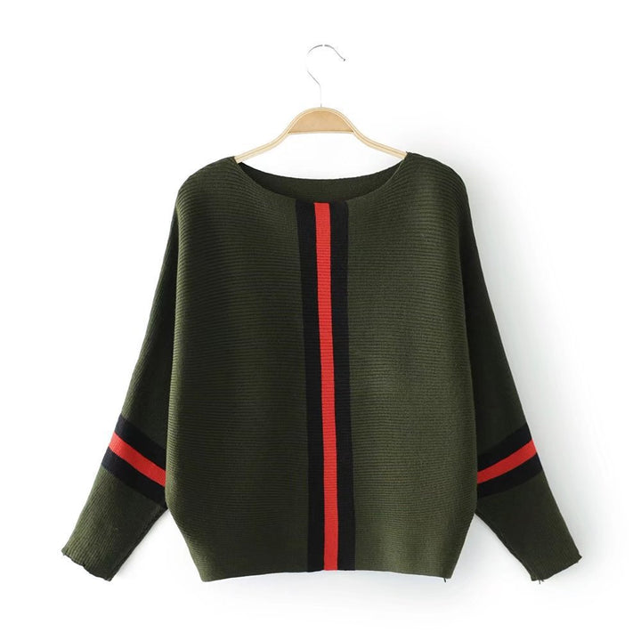 Damen Lässiger Strickpullover mit modernen Streifen und weitem Schnitt Drune