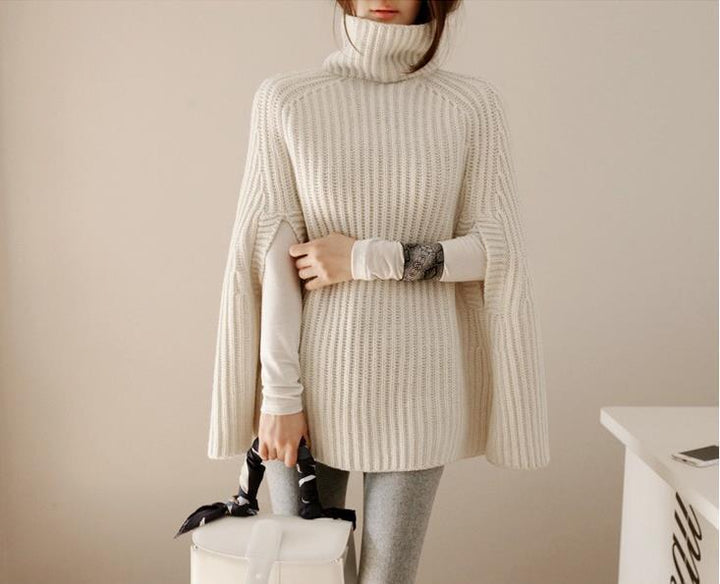 Damen Strickpullover mit weitem Stehkragen und klassischem Cape-Design Drune