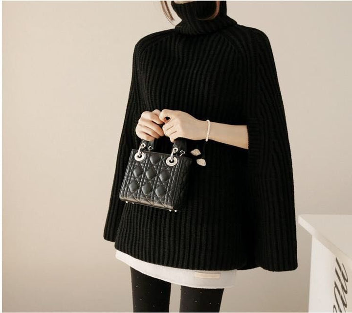 Damen Strickponcho mit dekorativem Rollkragen und eleganter Struktur Drune