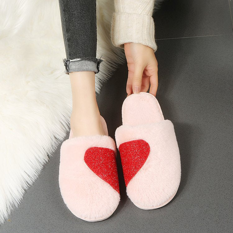 Damen Flauschige Hausschuhe mit funkelndem Herz-Design Drune
