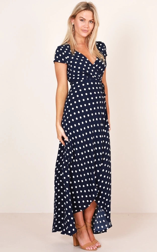 Damen Maxikleid mit asymmetrischem Saum und tiefem V-Ausschnitt Drune