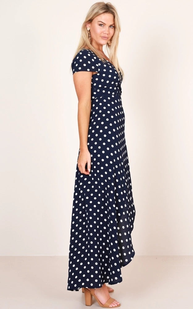 Damen Maxikleid mit asymmetrischem Saum und tiefem V-Ausschnitt Drune