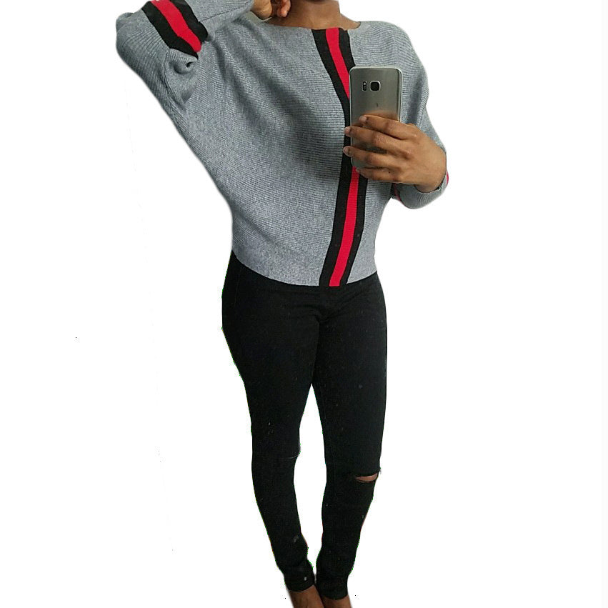 Damen Lässiger Strickpullover mit modernen Streifen und weitem Schnitt Drune