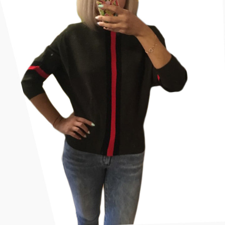 Damen Lässiger Strickpullover mit modernen Streifen und weitem Schnitt Drune