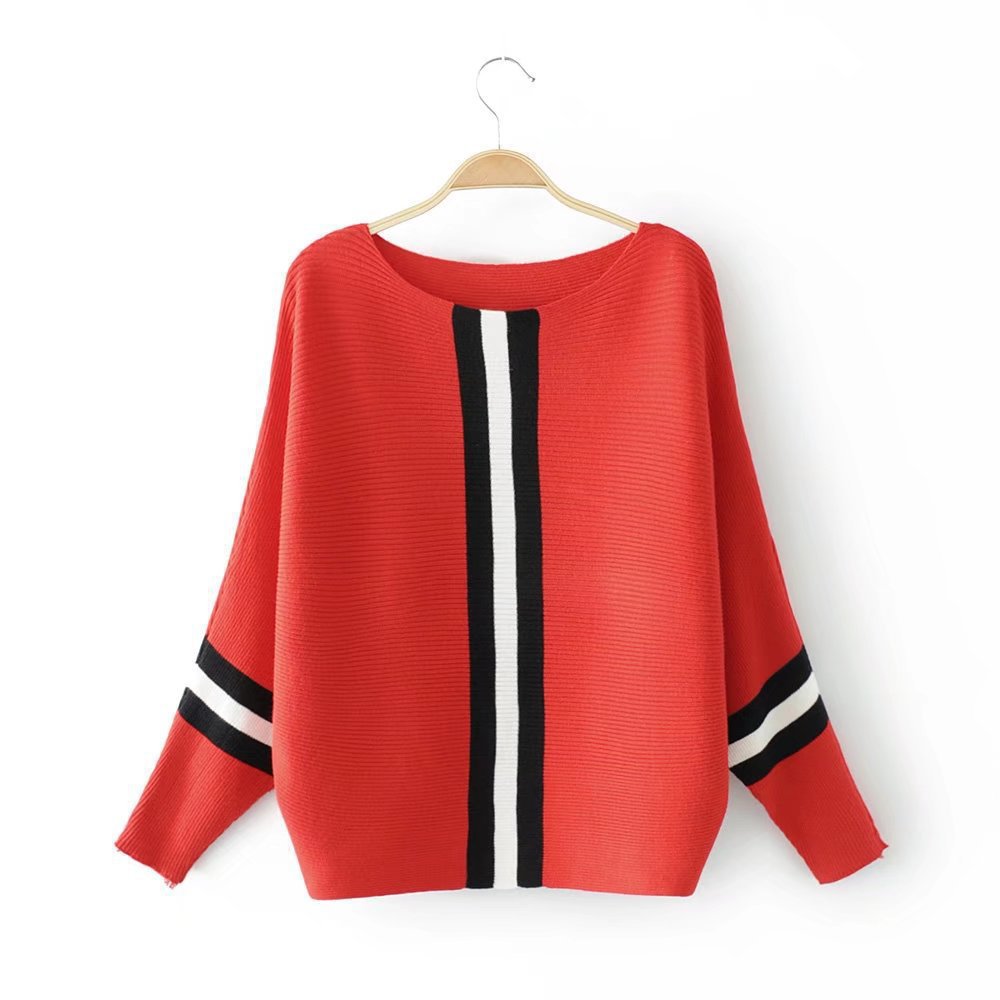 Damen Lässiger Strickpullover mit modernen Streifen und weitem Schnitt Drune