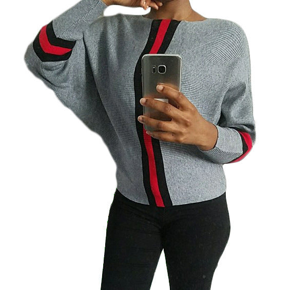 Damen Lässiger Strickpullover mit modernen Streifen und weitem Schnitt Drune
