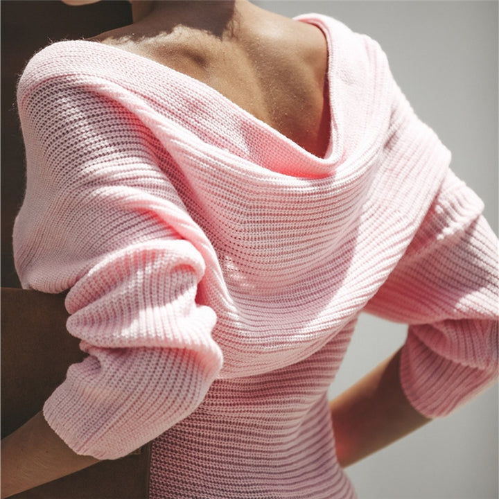 Damen Off-Shoulder Strickpullover mit Wickeldesign und lässigen Ärmeln Drune