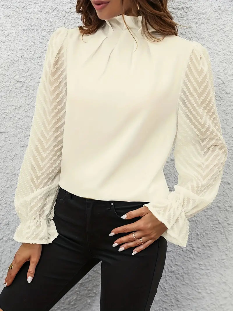 Drune Bluse | Schicker plissierter top mit netzärmeln für damen