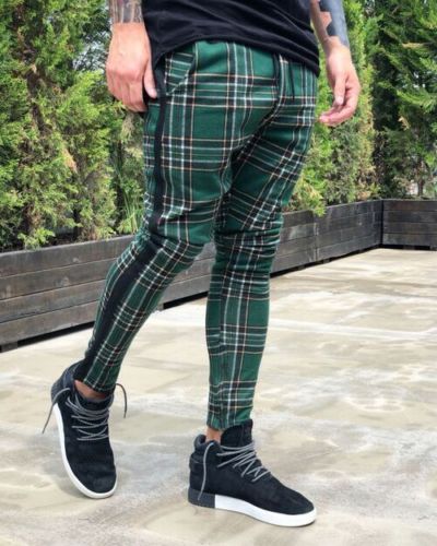 Herren Slim-Fit Freizeithosen mit Karo-Muster und elastischem Bund Drune