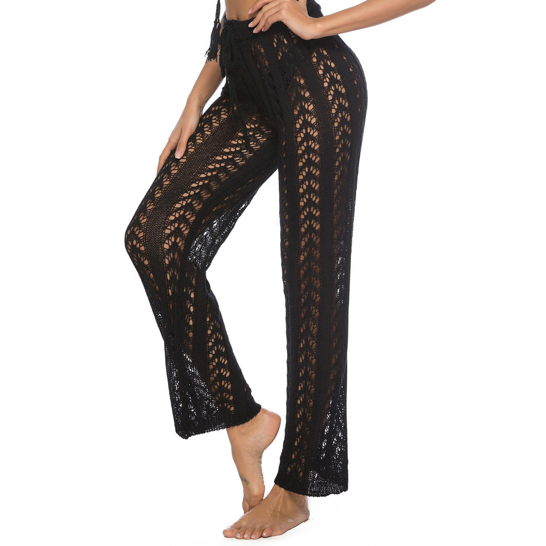 Damen elegante Häkelstrandhose mit luftiger Passform und elastischem Bund Drune