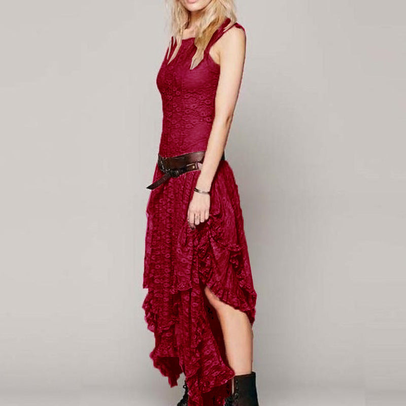 Drune | Damen Ärmelloses Maxi-Kleid mit Geschichtetem Rüschensaum