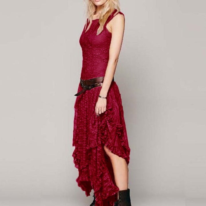 Damen Spitzen-Maxikleid mit lässigem Volantdesign und tiefem V-Ausschnitt Drune