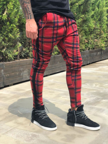 Herren Slim-Fit Freizeithosen mit Karo-Muster und elastischem Bund Drune