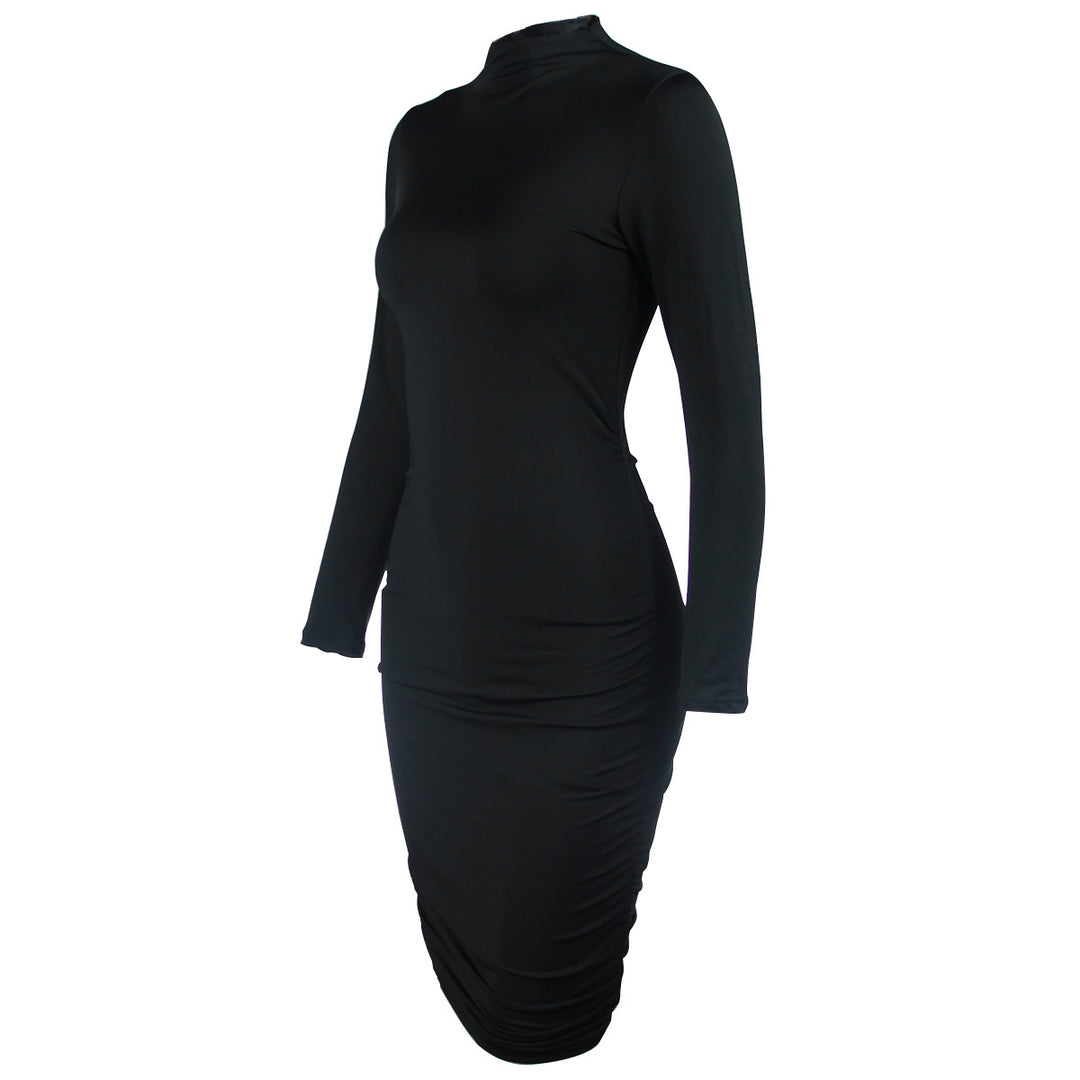 Damen elegantes Mini-Kleid mit hochgeschlossenem Design und langärmeligen Details Drune