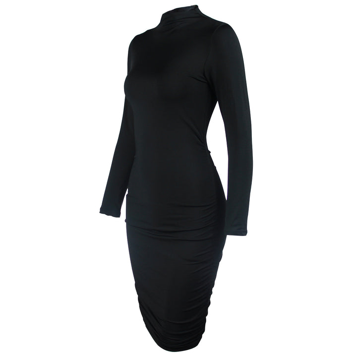 Damen elegantes Mini-Kleid mit hochgeschlossenem Design und langärmeligen Details Drune