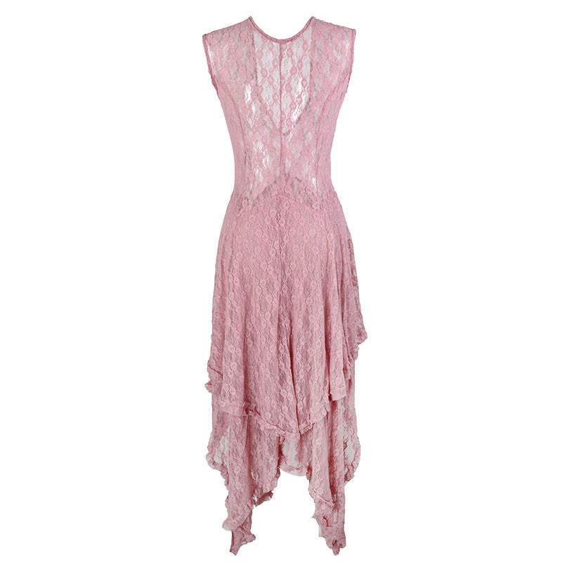 Damen Spitzen-Maxikleid mit lässigem Volantdesign und tiefem V-Ausschnitt Drune