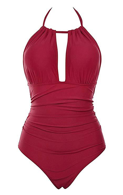 Damen Floral Badeanzug mit tiefem Ausschnitt Drune