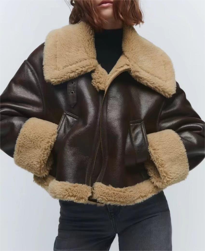 Drune | Leder Aviatorjacke - Sherpa-Besatz - Warme Winterbekleidung - Vintage-Stil