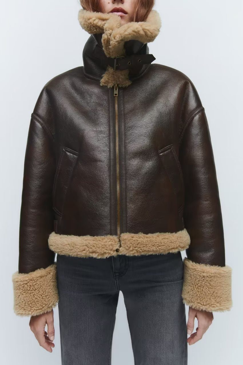 Drune | Leder Aviatorjacke - Sherpa-Besatz - Warme Winterbekleidung - Vintage-Stil