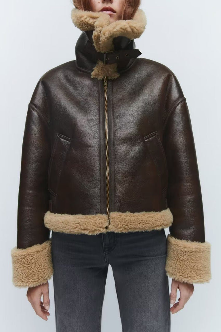 Drune | Leder Aviatorjacke - Sherpa-Besatz - Warme Winterbekleidung - Vintage-Stil