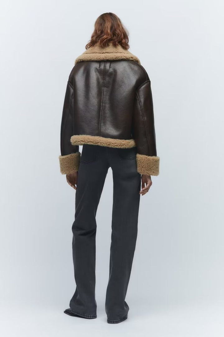 Drune | Leder Aviatorjacke - Sherpa-Besatz - Warme Winterbekleidung - Vintage-Stil