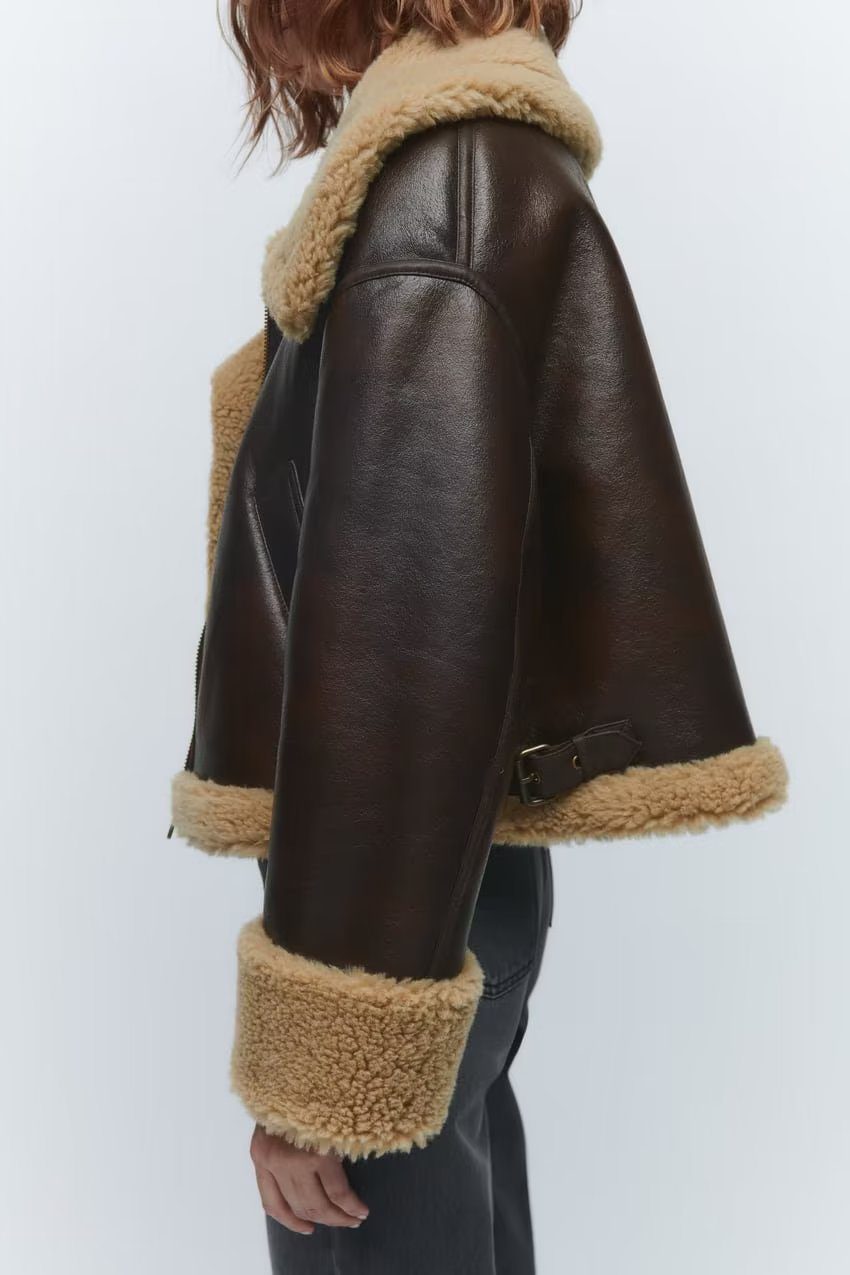 Drune | Leder Aviatorjacke - Sherpa-Besatz - Warme Winterbekleidung - Vintage-Stil