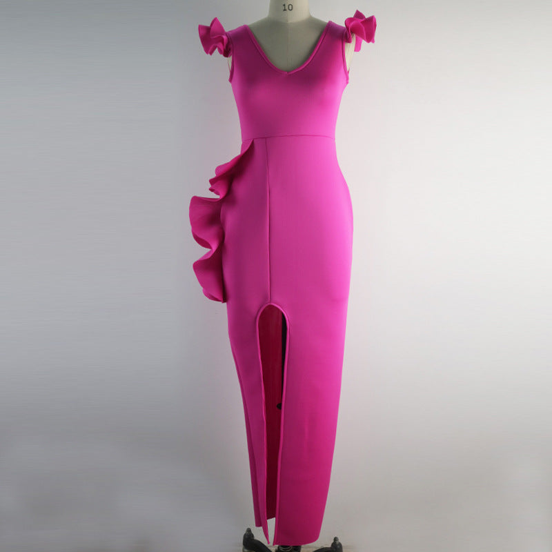 Damen figurbetontes Kleid mit asymmetrischem Rüschendetail Drune