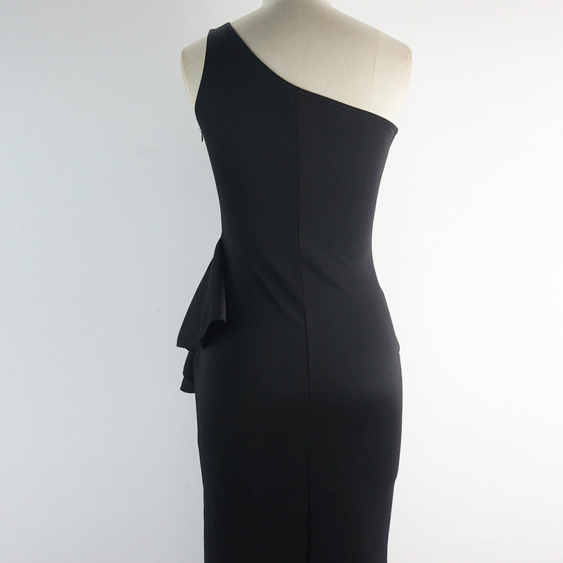 Damen elegantes Abendkleid mit asymmetrischem Rüschendesign Drune