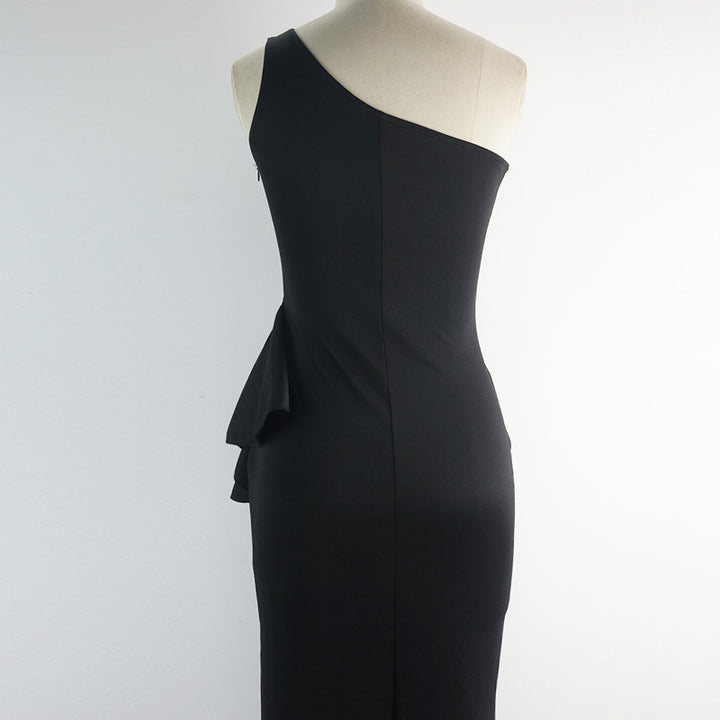 Damen elegantes asymmetrisches Maxikleid mit Rüschen und Schlitz Drune