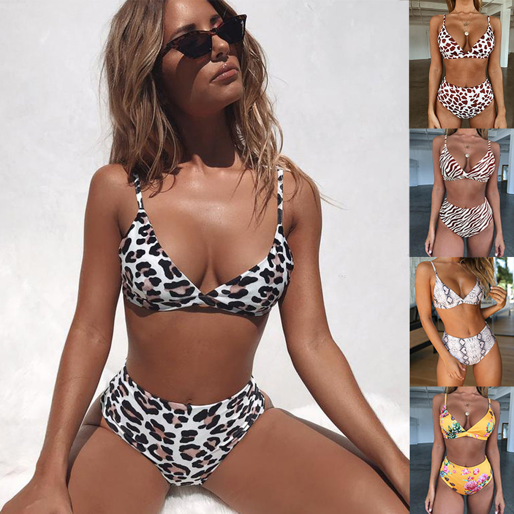 Damen Floral Triangel-Bikini-Set mit hohem Bund Drune