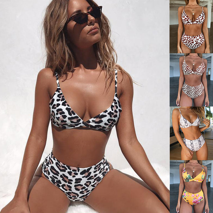 Damen Floral Triangel-Bikini-Set mit hohem Bund Drune