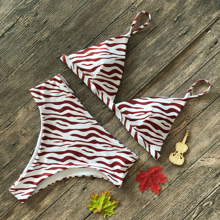 Damen Floral Triangel-Bikini-Set mit hohem Bund Drune