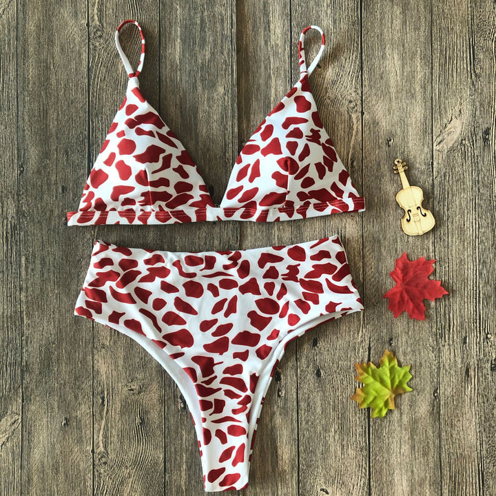 Damen Floral Triangel-Bikini-Set mit hohem Bund Drune