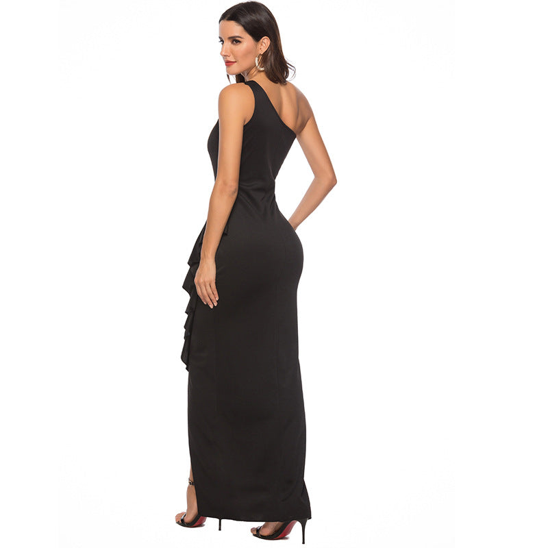 Damen elegantes Abendkleid mit asymmetrischem Rüschendesign Drune