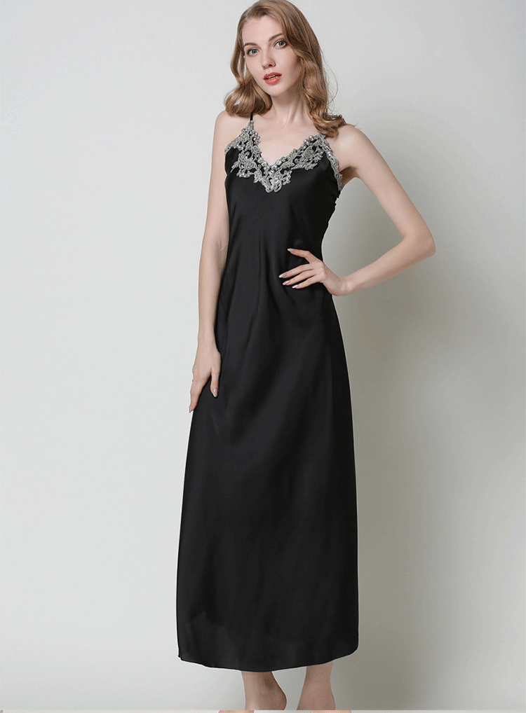 Damen elegantes Nachthemd mit filigraner Spitzenapplikation Drune