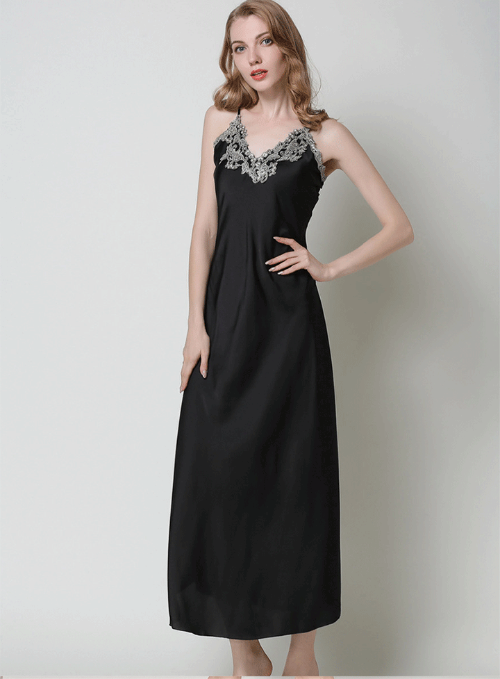 Damen elegantes Nachthemd mit filigraner Spitzenapplikation Drune
