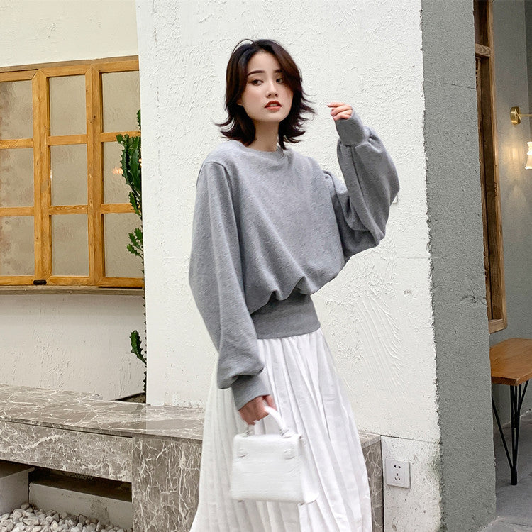 Damen lässiger Oversized-Pullover mit ballonförmigen Ärmeln Drune