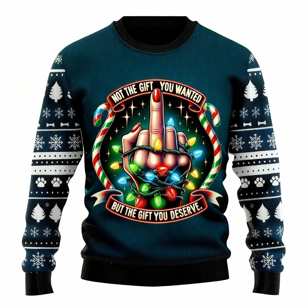 Drune | Farbiger Muster Druck - Vintage Weihnachtsikone Hässlicher Sweater