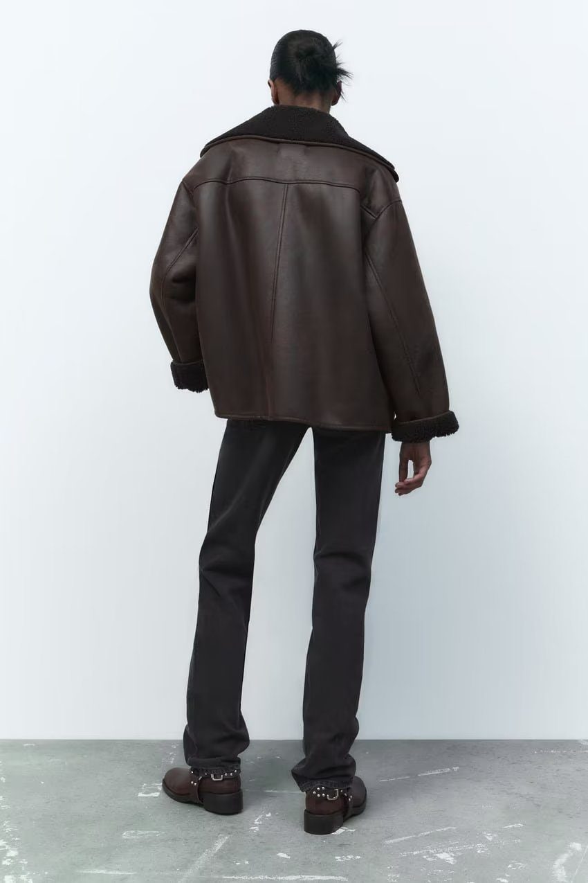 Drune | Kunstleder Aviatorjacke - Schurwollfutter - Doppelreiher-Design - Winteroberbekleidung