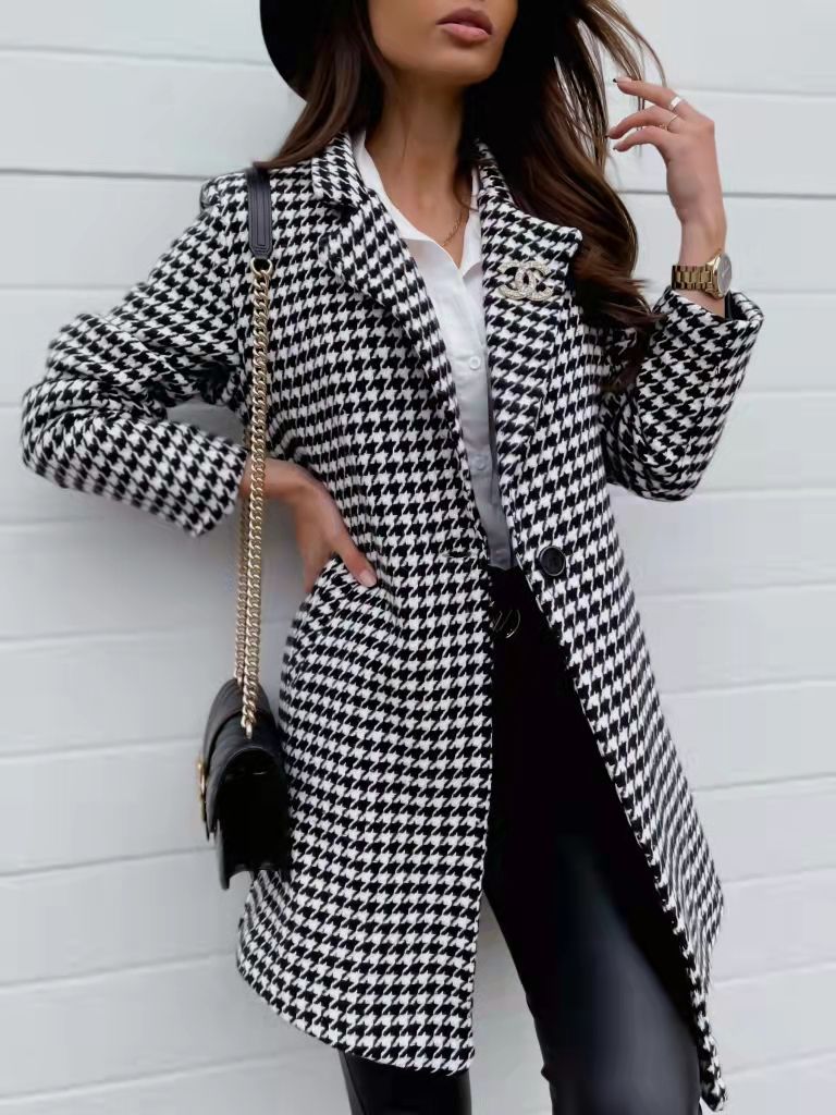 Drune | Hahnentritt Mantel - Tailored Fit - Klassische Wollmischung Eleganz