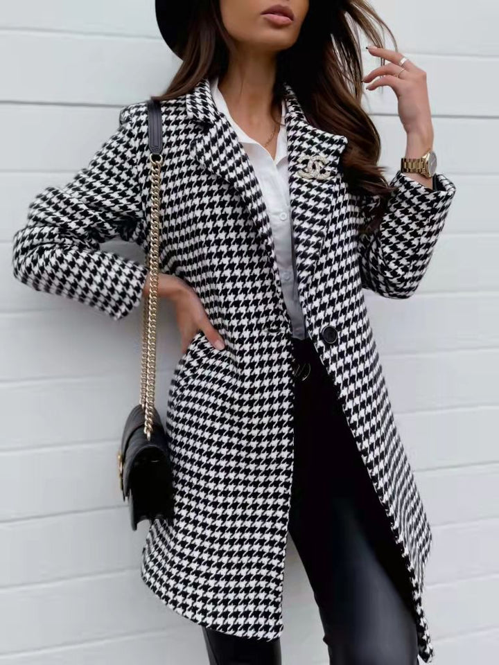 Drune | Hahnentritt Mantel - Tailored Fit - Klassische Wollmischung Eleganz