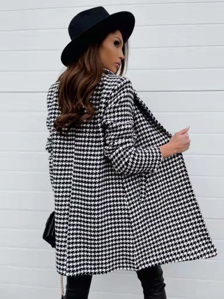 Drune | Hahnentritt Mantel - Tailored Fit - Klassische Wollmischung Eleganz