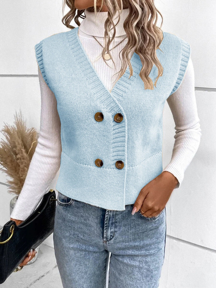 Drune | Stilvolle Herbst Klassische Knopfverschluss V-Hals Pullover Weste Für Frauen