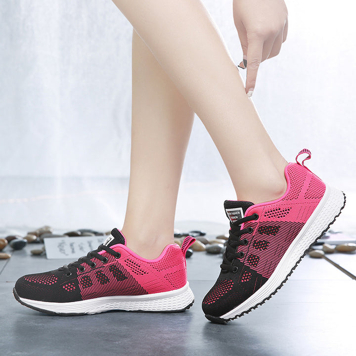 Damen nan leichtgewichtiger Strick-Freizeitsneaker mit Wabenperforation, schockabsorbierender Schaumsohle und gepolstertem Fersenkragen Drune