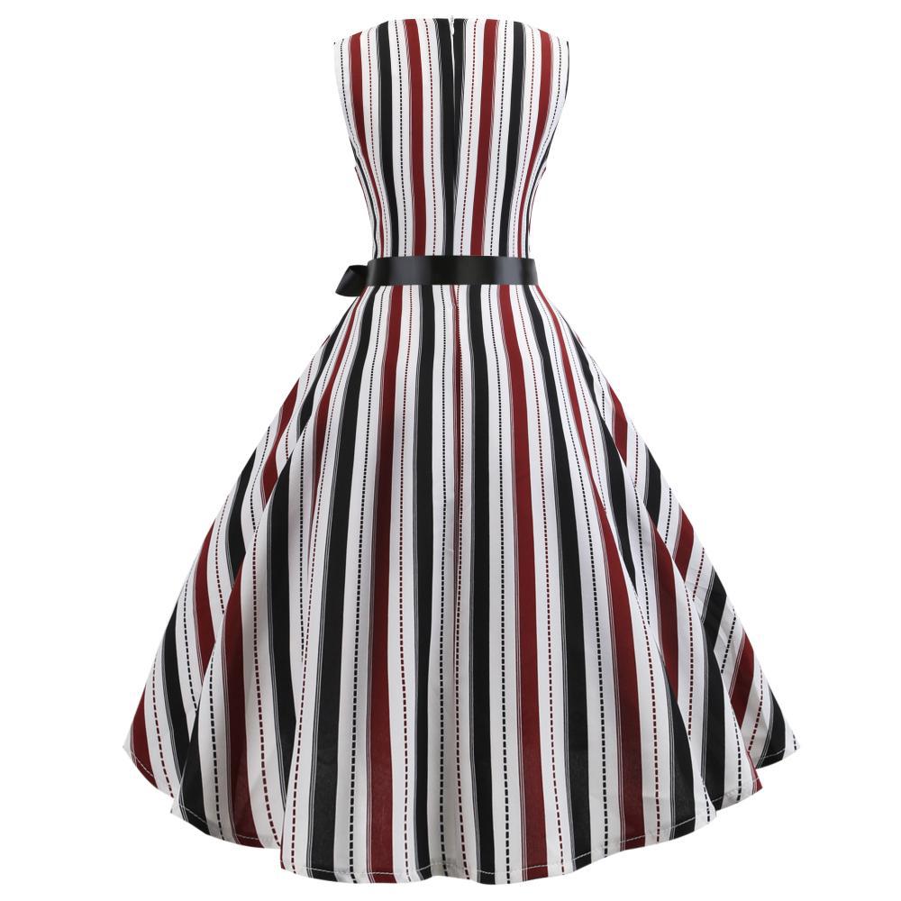 Damen A-Linien Kleid mit Streifenmuster und Taillengürtel Drune
