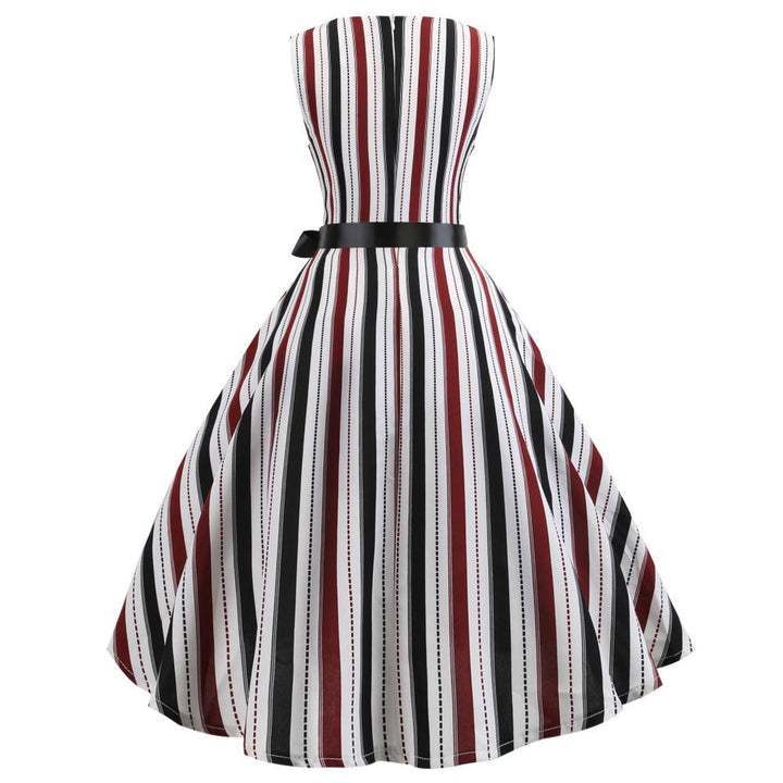 Damen A-Linien Kleid mit Streifenmuster und Taillengürtel Drune