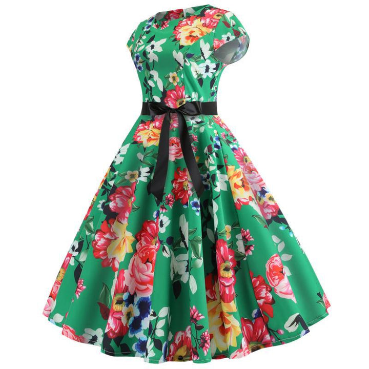 Damen Midi-Kleid mit floralem Design und verstellbarem Taillengürtel Drune