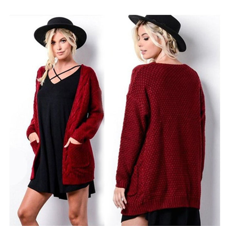 Damen Grober Strickcardigan mit offener Front und praktischen Taschen Drune